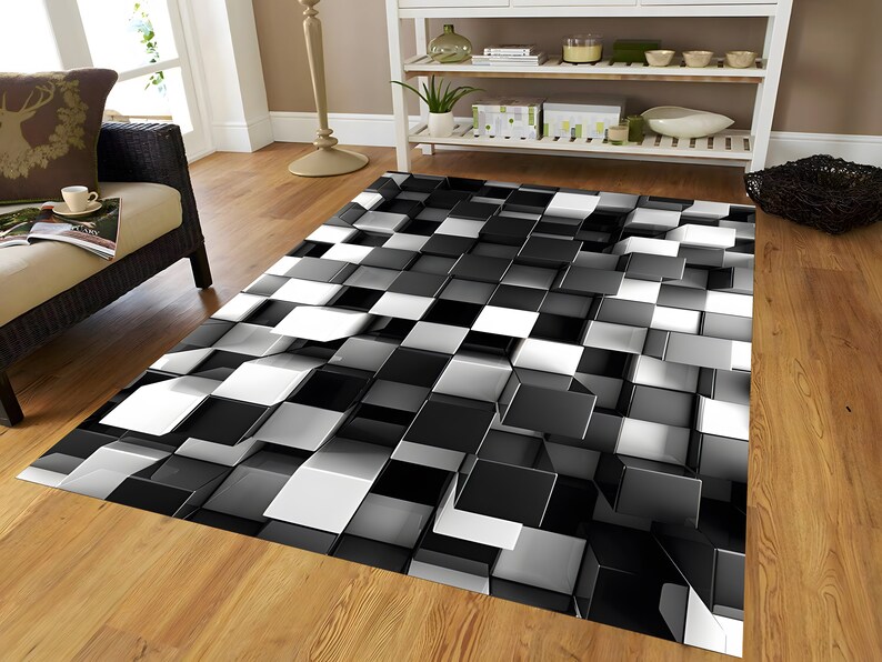 Optischer Täuschungsteppich für Wohnzimmer Weiße und schwarze Teppiche Source Creative 3D-Illusionsteppich Kniffliger Teppich Strapazierfähiger und waschbarer Teppich Bild 3