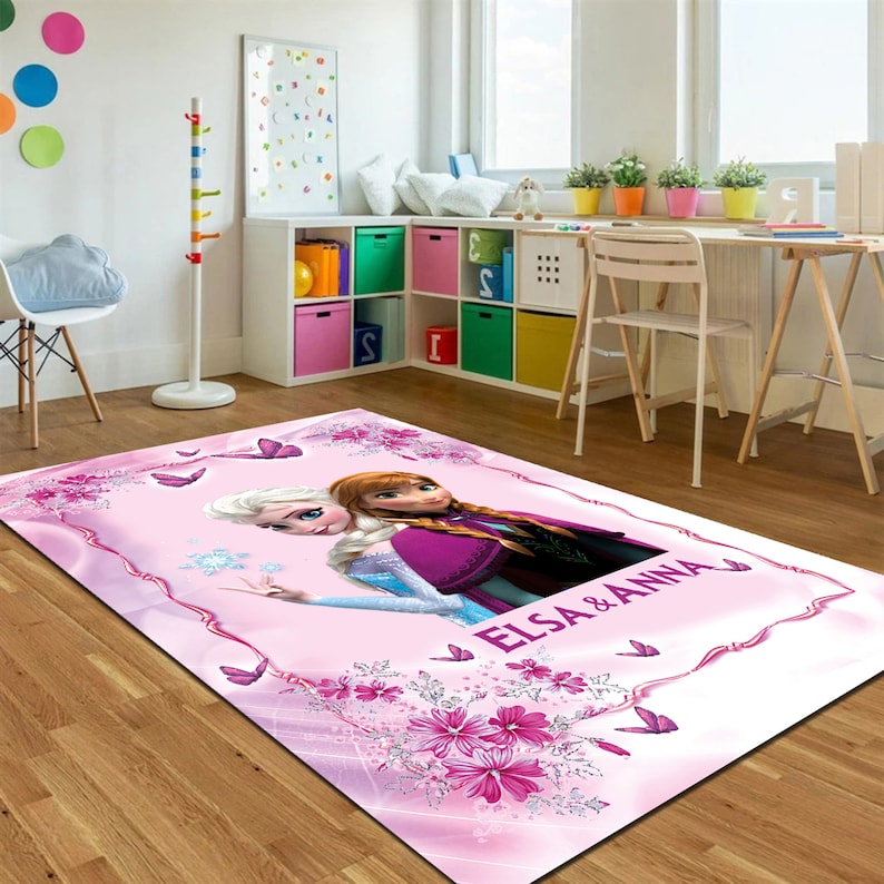 Tapis Elsa et Anna / Tapis fille personnalisé / Tapis enfant filles / Tapis chambre princesse / Tapis personnalisé Elsa Anna image 1