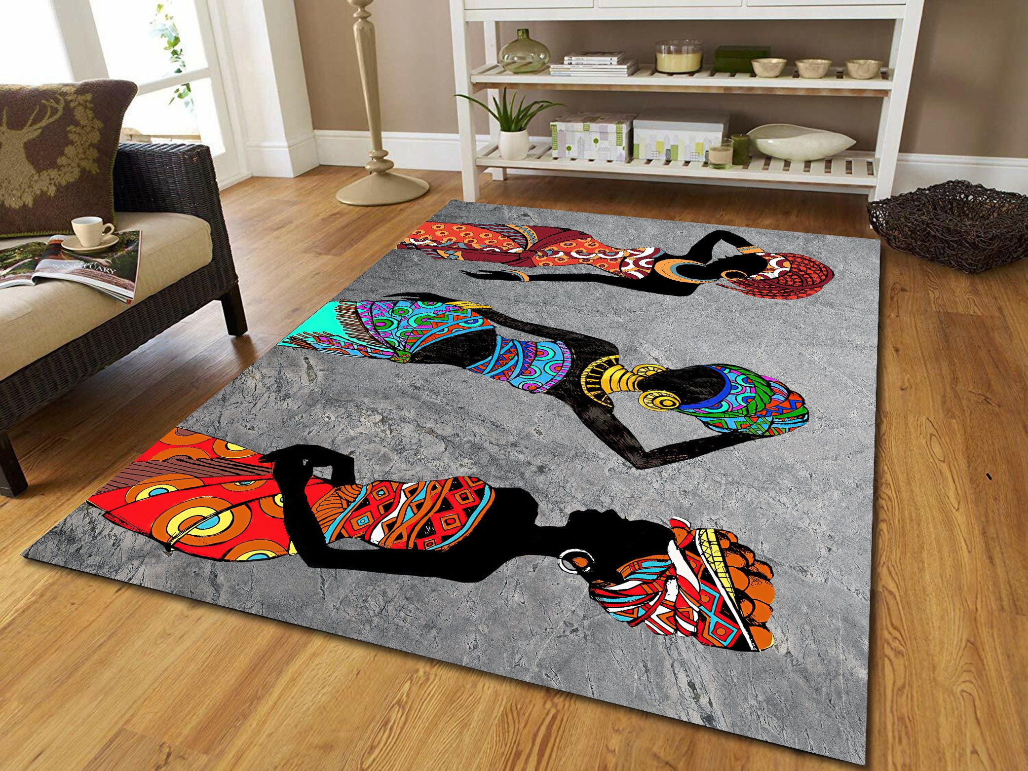 Machine Washable Rug, Black Woman Rug, African People Rug, Office Rug ...