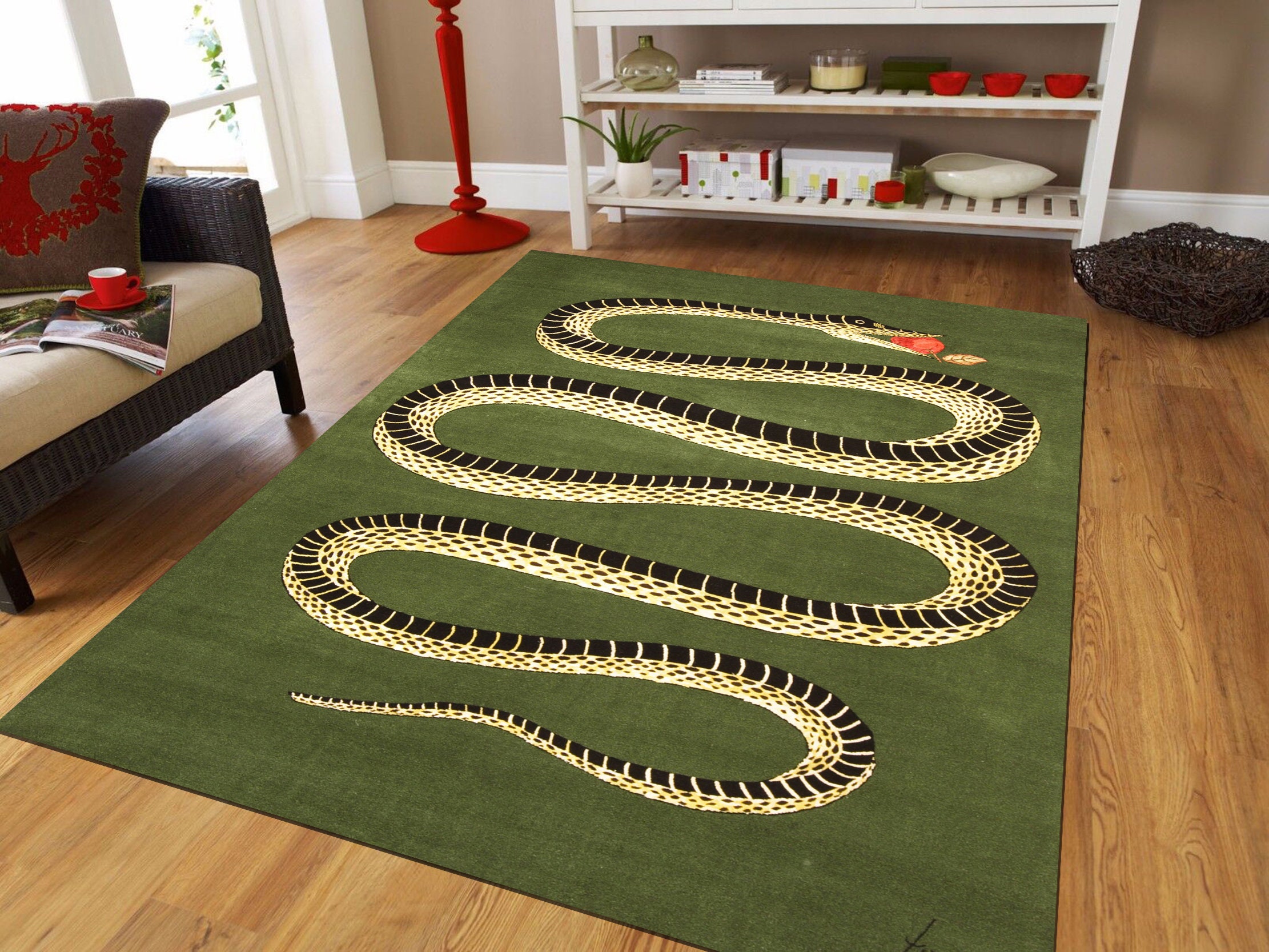 Snake Pattern Rug Rugs, Green Rug, Snake Rug, Animal Rugs, Home Decor ...