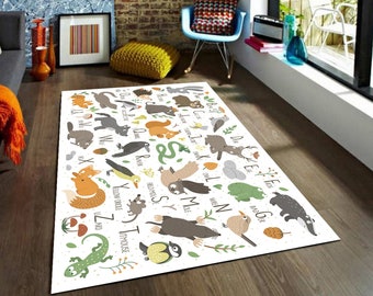 Tapis d'animaux de la jungle, tapis de salle de jeux, tapis pour enfants, cadeau d'éducation, tapis de salon, tapis de chambre de bébé, tapis populaire, tapis d'entrée, tapis lavable en machine