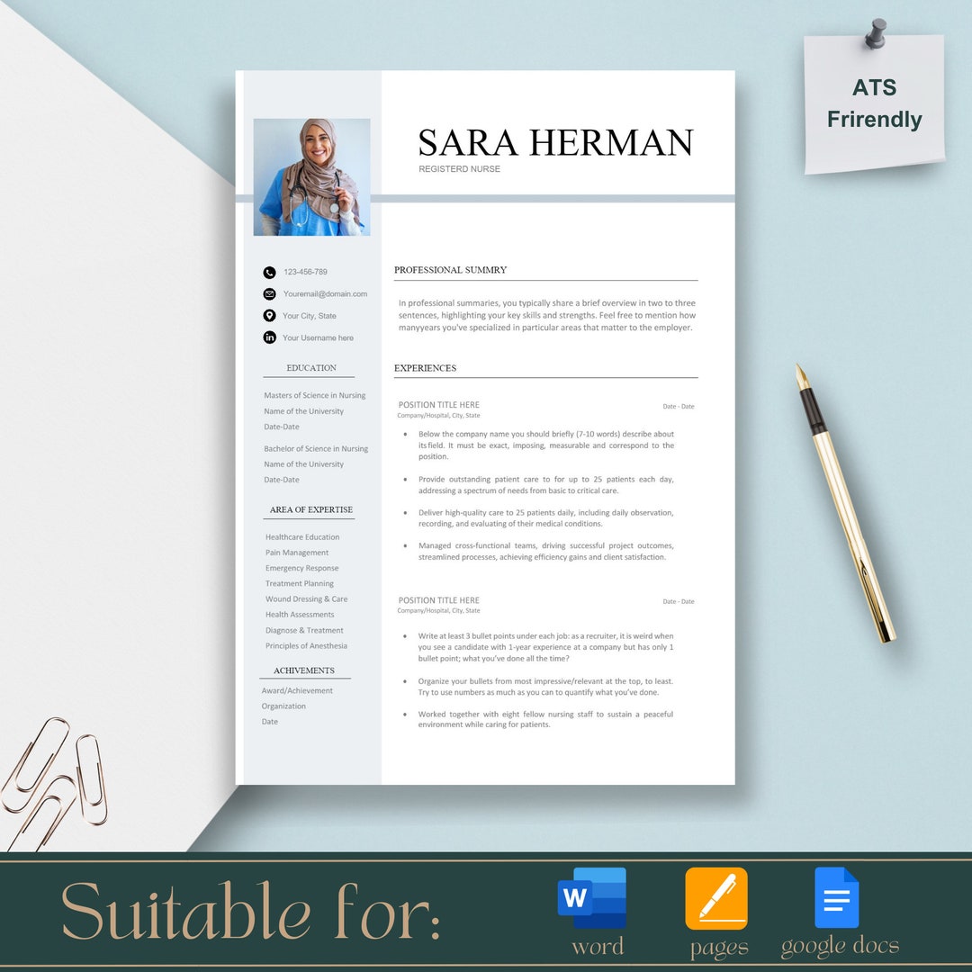 Nurse Resume Template Google Docs, Word & Pages With Photo, New Grad ...