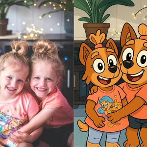 Custom Bluey Style Portrait, Personalized Cartoon Drawing of Your Child, Digital Download, Bluey Inspired Character Art