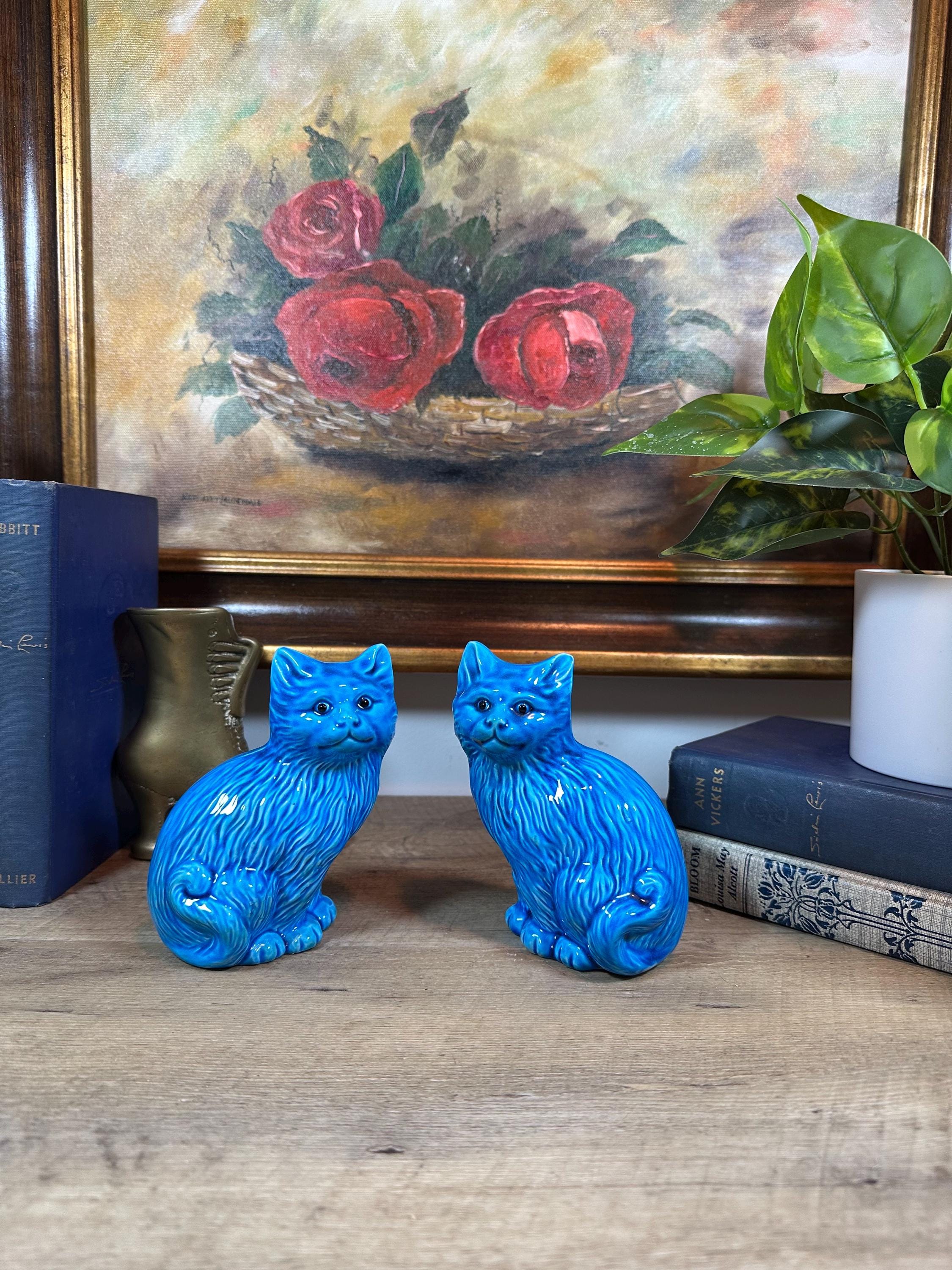 ヴィンテージの中国製ターコイズブルーの猫のペア - Etsy 日本
