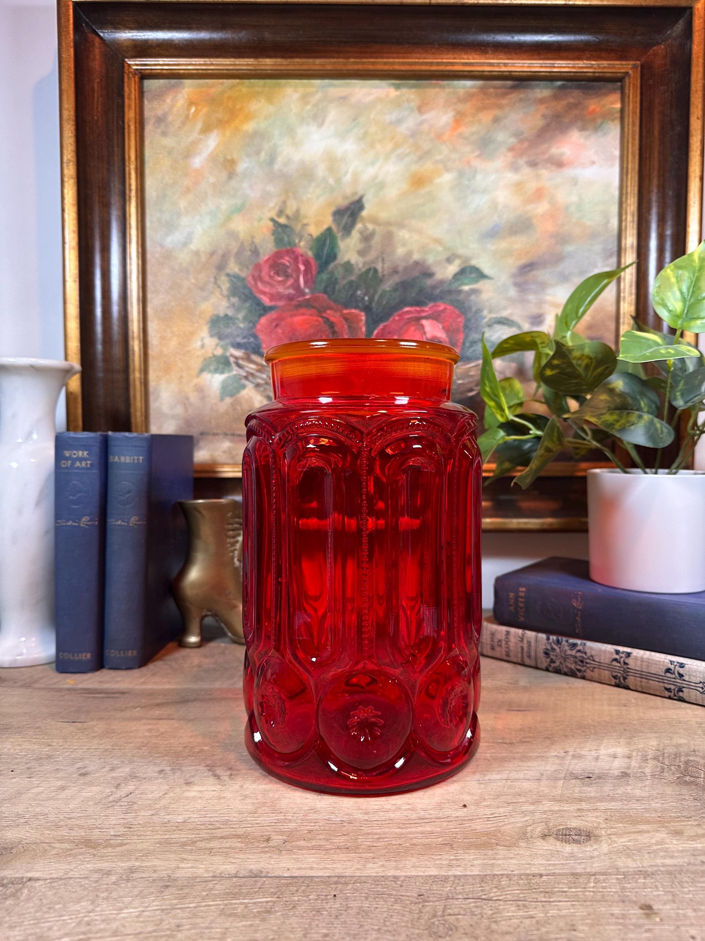 Vintage Red Glass Canister - Etsy
