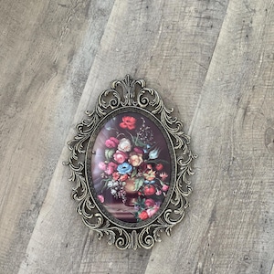 Vintage Ornate Brass Frame With Floral Print