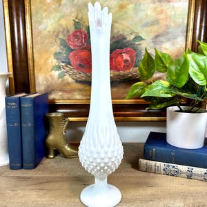 Vintage Milk Glass Hobnail Fenton Swung Vase