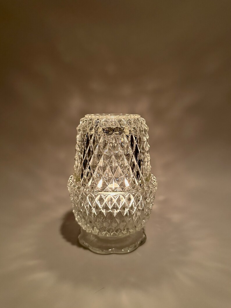 Indiana Glass Diamond Point Clear Glass Fairy Lamp Etsy