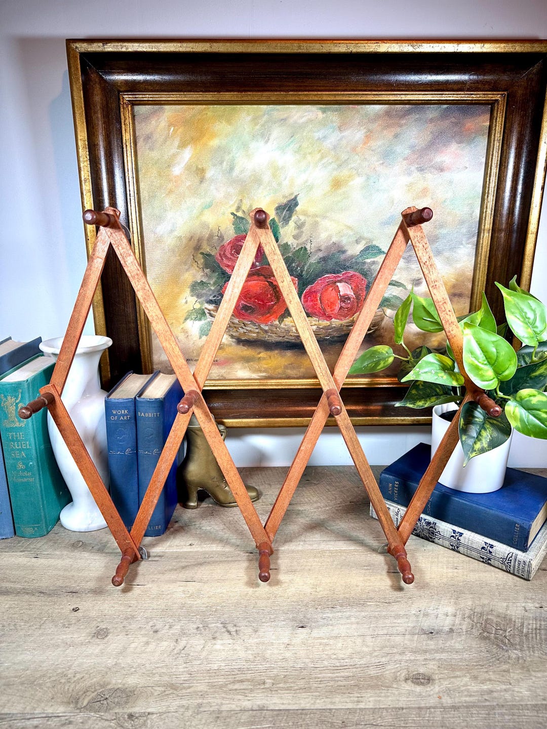 Vintage 10 Peg Wooden Accordion Rack - Etsy