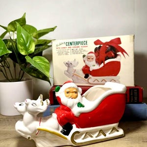 Vintage Santa and Sleigh Ceramic Holiday Centerpiece