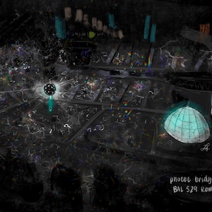 May include: A dark, atmospheric digital illustration of a concert venue featuring a glowing disco ball and a bright, semi-circular stage structure. The text in the bottom right corner reads: phoebe bridgers boston 1, BAL 329 ROW 11 SEAT 12.