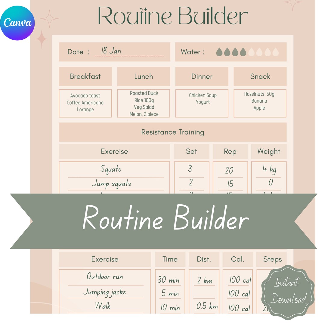 Routine Builder Printable, Daily Routine Builder, Workout Planner