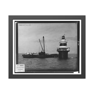 Framed Lighthouse Wall Art | Peck&#39;s Ledge Light (Lighthouse) | Vintage Photograph | Norwalk, Connecticut | New England Lighthouses