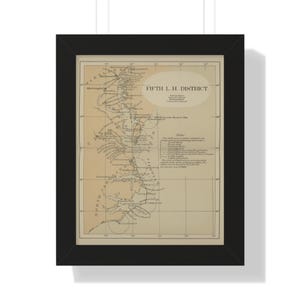 Impression d'affiche de carte de phare, côte médio-atlantique, art nautique vintage de 1882, Maryland, Virginie, Caroline du Nord, encadré vertical, maison côtière