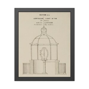 Lighthouse Wall Art | Vintage Architectural Drawing | Nautical Art | Framed Print | Lenticular Lighthouse | 16&quot; x 20&quot; Picture Frame