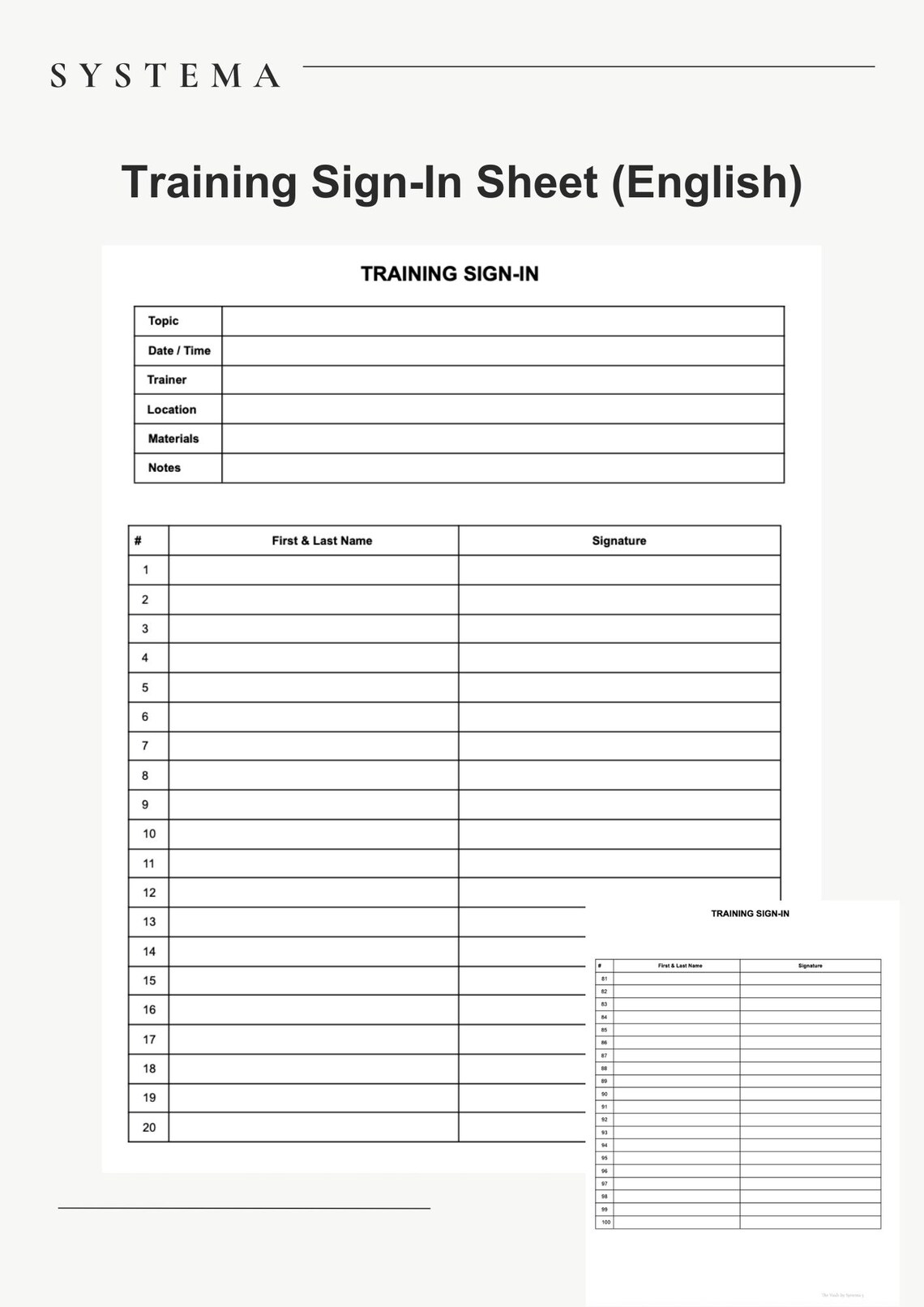 Training Sign-in Sheet | Employee Attendance Tracker | Printable PDF ...