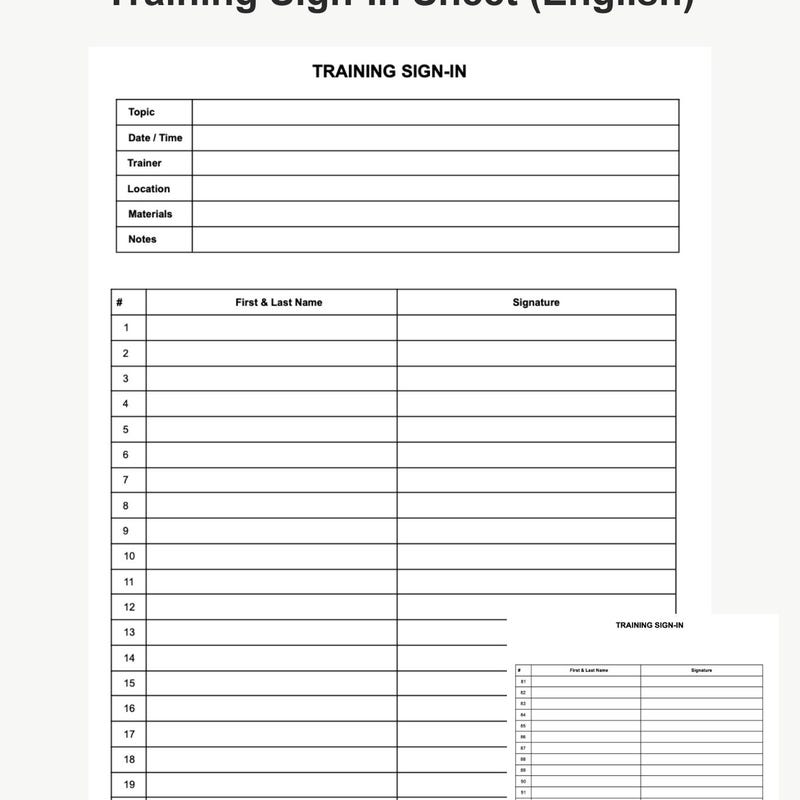 Training Sign In Roster In Training Sign - Etsy