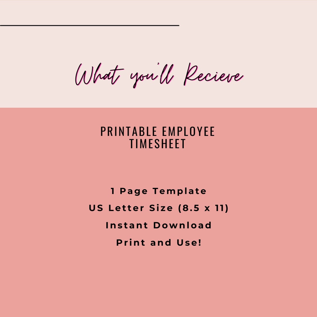 Printable Employee Timesheet Weekly Timesheet Employee Etsy