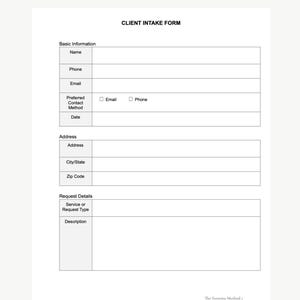 Client Intake Form Template (PDF) | Printable Client Form | Business Intake Sheet | Service Form | Minimal Editable Template