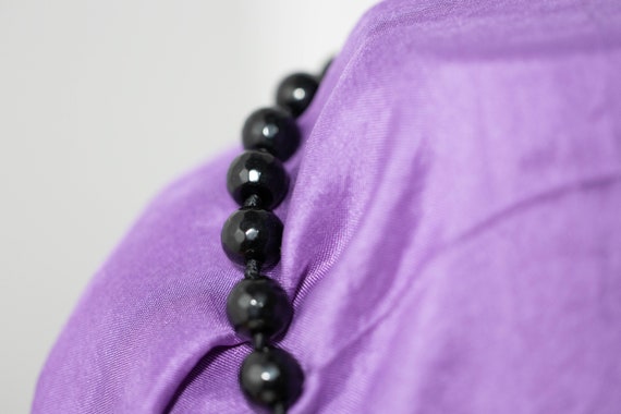 Vintage Black Glass Faceted Bead Necklace, Sterli… - image 4