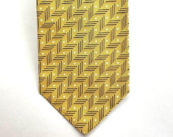 Vintage Hugo Boss Tie, Gold and Black Tie, Vintage Men Tie 90s, Silk Tie, Made in Italy, Italian Necktie, Stripe Geometric Design Neck Tie