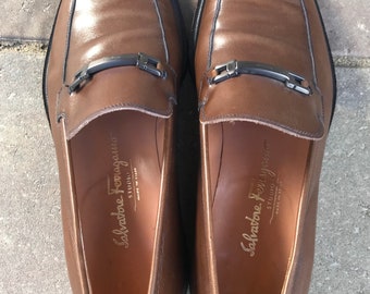 Vintage Salvatore Ferragamo Men Shoes 90s, Loafers Brown  display picture 2