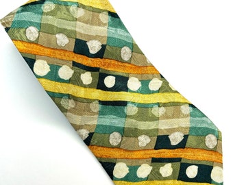 Cravate en soie Cerruti 1881 vintage des années 90, 100 % soie, turquoise, bordeaux, marron, cravate à motif cercle, fabriquée en France, cravate de fabrication française