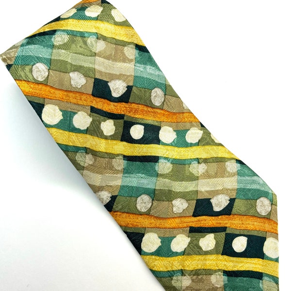 Vintage Cerruti 1881 Silk Tie 90s, 100% Silk, Turquoise, Burgundy, Brown, Circle Pattern Neck Tie, Made in France, French Made Necktie