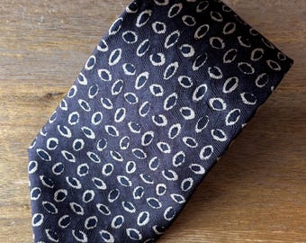 Vintage Cerruti 1881 Silk Tie 90s, 100% Silk, Charcoal Dark Brown Gold Men Tie, Made in France, Gold Rim Circle Dot Tie, French Made Necktie