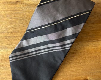Vintage DKNY Tie, All Silk Tie, 90% Silk Tie, Donna Karen New York Necktie, Black Grey Gold Striped Pattern Men Tie, Made in Costa Rica Tie