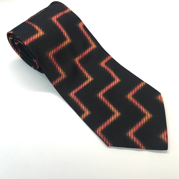 Vintage Hugo Boss Tie, Black Orange Red Tie, Vintage Men Tie 90s, Silk Tie, Made in Italy, Italian Necktie, Stripe Geometric Design Neck Tie