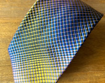 Vintage Duchamp London Tie 90s, 100% Silk Tie, Purple Blue Gold Men Tie, Stripe Pattern Neck Tie, Made in England, British Made Necktie