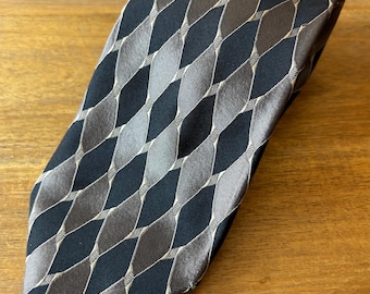 Vintage Lanvin Paris Tie, Navy Blue, Grey, Silver Tie, Vintage Men Tie 90s, Silk Tie, Made in France, Paris Necktie, Diamond Shaped Design