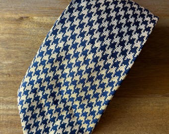 Vintage Cerruti 1881 Silk Tie 90s, 100% Silk, Blue Gold Beige Men's Tie, Argyle Pattern Neck Tie, Made in France, Paris, French Made Necktie
