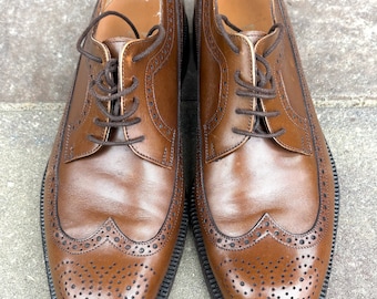 Vintage Salvatore Ferragamo Men Shoes 90s, Brown Shoes Size 7 EE Genuine Leather Shoes, Lace-ups and Oxfords, Wingtip Oxfords Dress Shoes