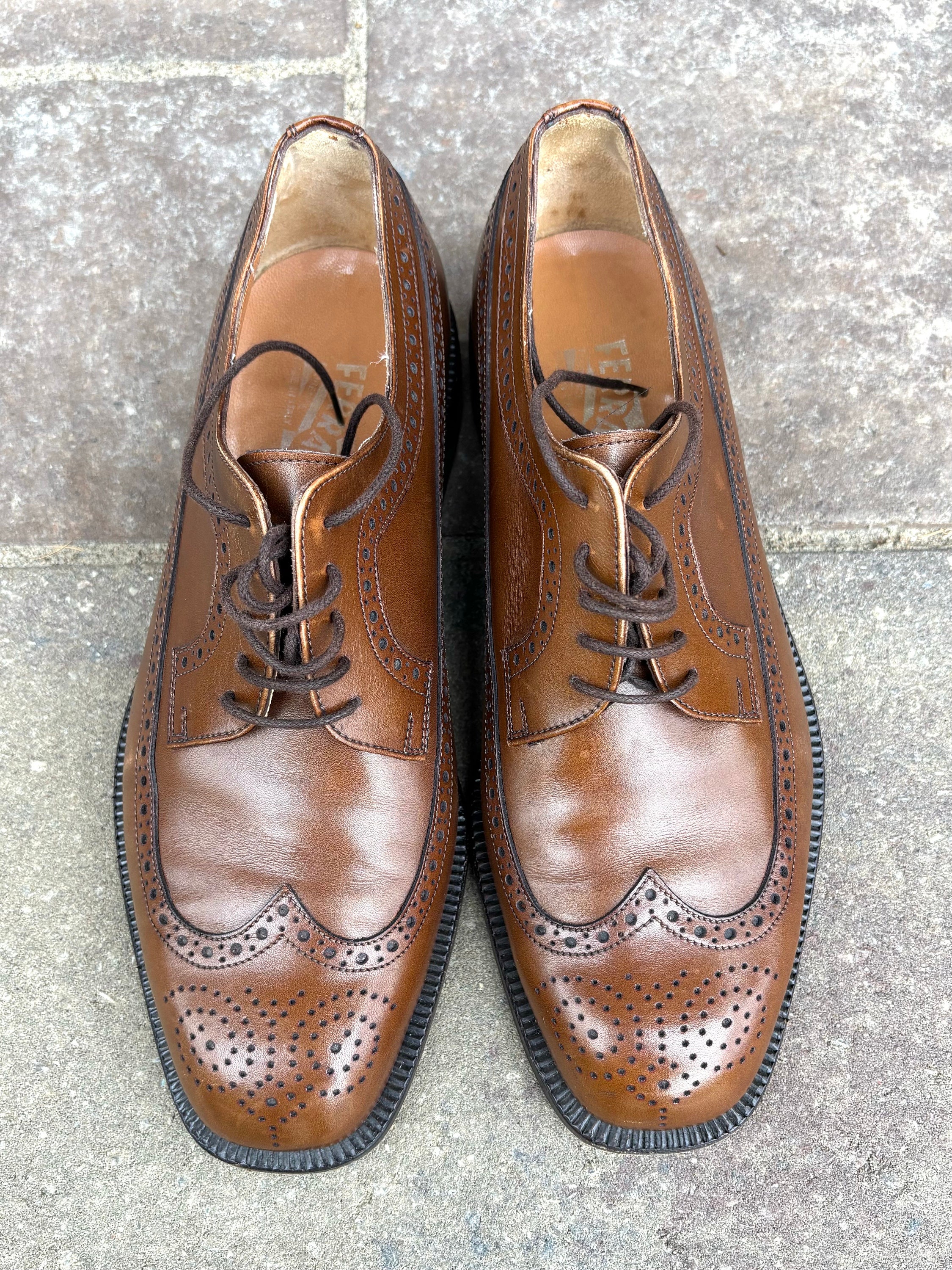 Vintage Salvatore Ferragamo Men Shoes 90s, Brown Shoes Size  display picture 2