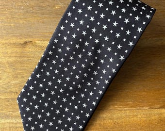 Vintage Cerruti 1881 Silk Tie 90s, 100% Silk, Black White Men Tie, Star Pattern Neck Tie, Made in France, Dot Pattern, French Made Necktie