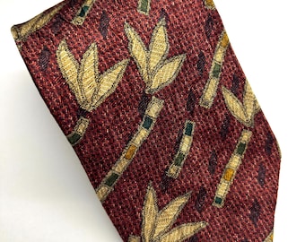 Vintage Ermenegildo Zegna 100% Silk Tie, Soie Tie, Vintage Men Tie 90s, Made in Italy, Ruby Red Bronze Italian Made Tie Abstract Art Pattern