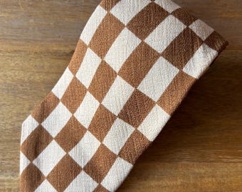 Vintage Georges Rech Paris Neck Tie 90s, Creamy Beige, Brown Necktie, Silk Tie, Soie Tie, Two Tone Colour, Checkered Pattern, Made in Paris