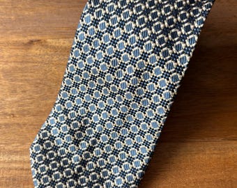Vintage Cerruti 1881 Silk Tie 90s, 100% Silk, Blue Black Silver Tie, Diamond Checkered Pattern Neck Tie, Made in France, French Made Necktie