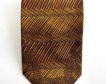 Vintage Gianfranco Ferre 100% Silk Tie, Soie Necktie, Vintage Men Tie 90s Made in Italy, Baroque Style, Striped Pattern Brown Gold Neck Tie,