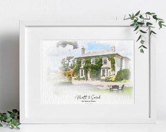 Watercolour Wedding Venue Print Wedding Gift 1st Anniversary Gift Couple Gift House Portrait