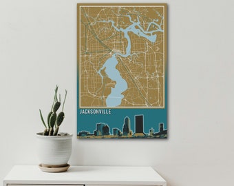 Jacksonville map poster print, Jacksonville Jaguars artwork, Jacksonville skyline, Jacksonville wall art