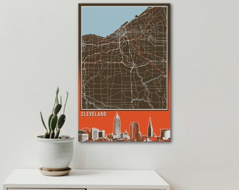 Cleveland map poster print, Cleveland Browns artwork, Cleveland skyline, Cleveland wall art