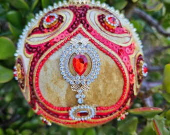 Golden velvet Christmas ornament | Gold and red holiday | Traditional colors | Indian style | Christmas gift under 40 | Co-worker gift idea