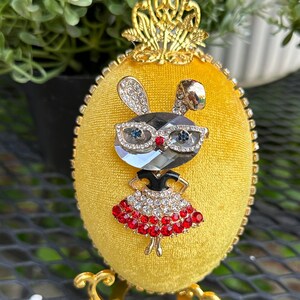 Yellow velvet Easter décor, Easter egg, Easter bunny décor, Female bunny, Girl bunny, Easter gift idea, Lady bunny, bunny with glasses