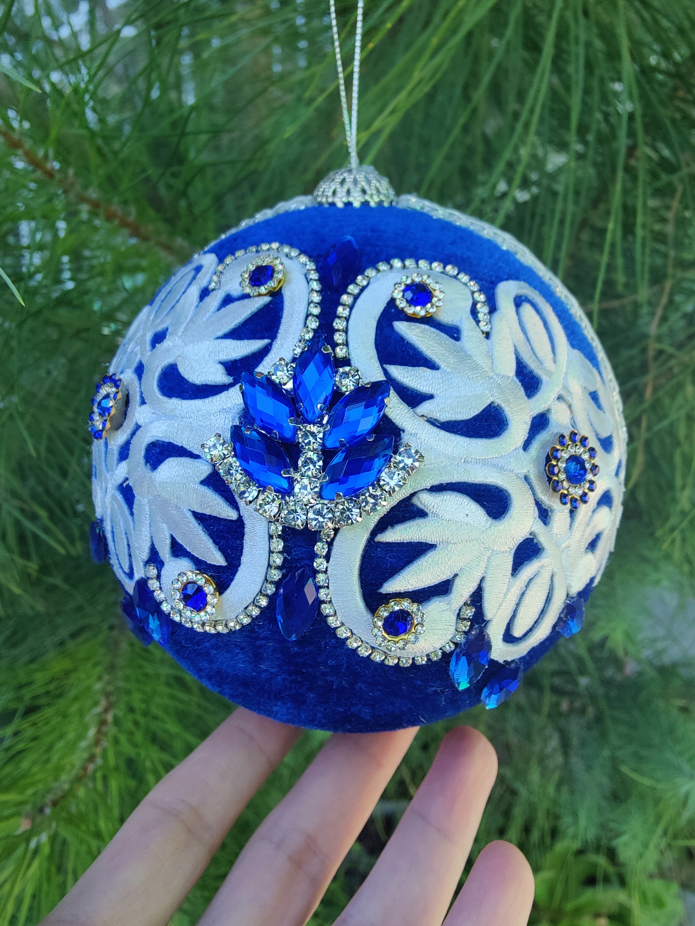 Royal Blue Christmas Ornament Blue Holiday Ornament Blue and White