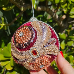 Burgundy velvet Christmas ornament | Rose gold holiday ornament | Floral Christmas bauble | Blush ornament | Gift for couple | Gift under 40