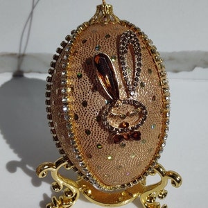 Gold sequin Easter egg ornament, Rhinestone Easter egg ornament, Rhinestone bunny Easter egg, gift for gold color lover