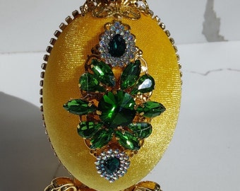 Yellow Velvet Easter Egg Decor: Crystal Brooch Ornament